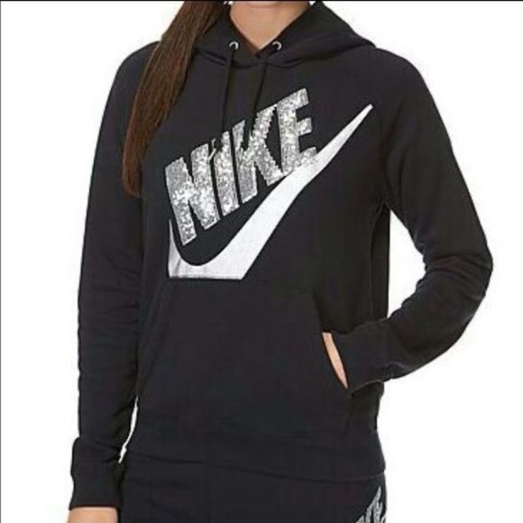 Nike Black Sequin Logo Swoosh hooded sweatshirt size small - Picture 11 of 11